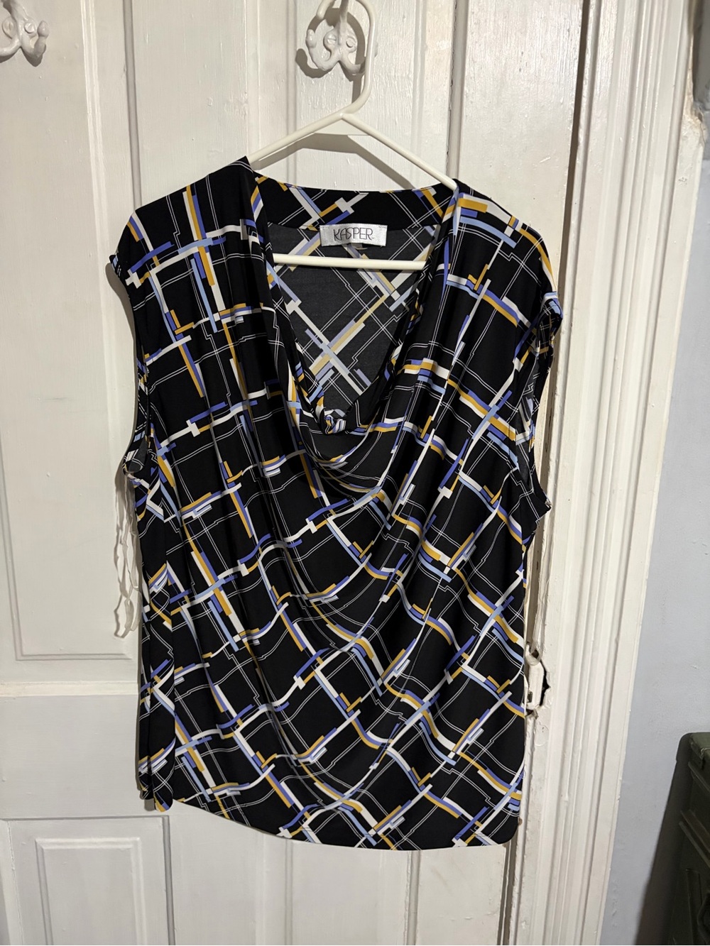 Kasper Black Patterned Cap Sleeve Blouse